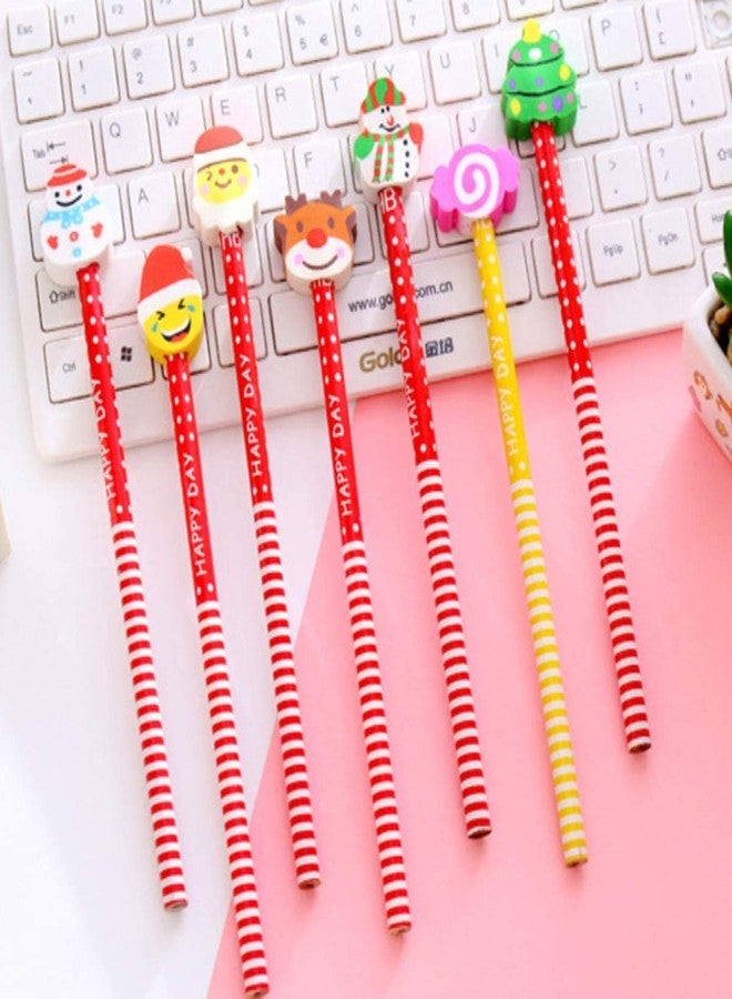 alfyng 36 Pack Christmas Pencils Erasers and a Pencil Sharpener Set, Xmas Assorted Designs Gift Pencil & Eraser for Christmas School Office Supplies Christmas Party Favor - Image 5